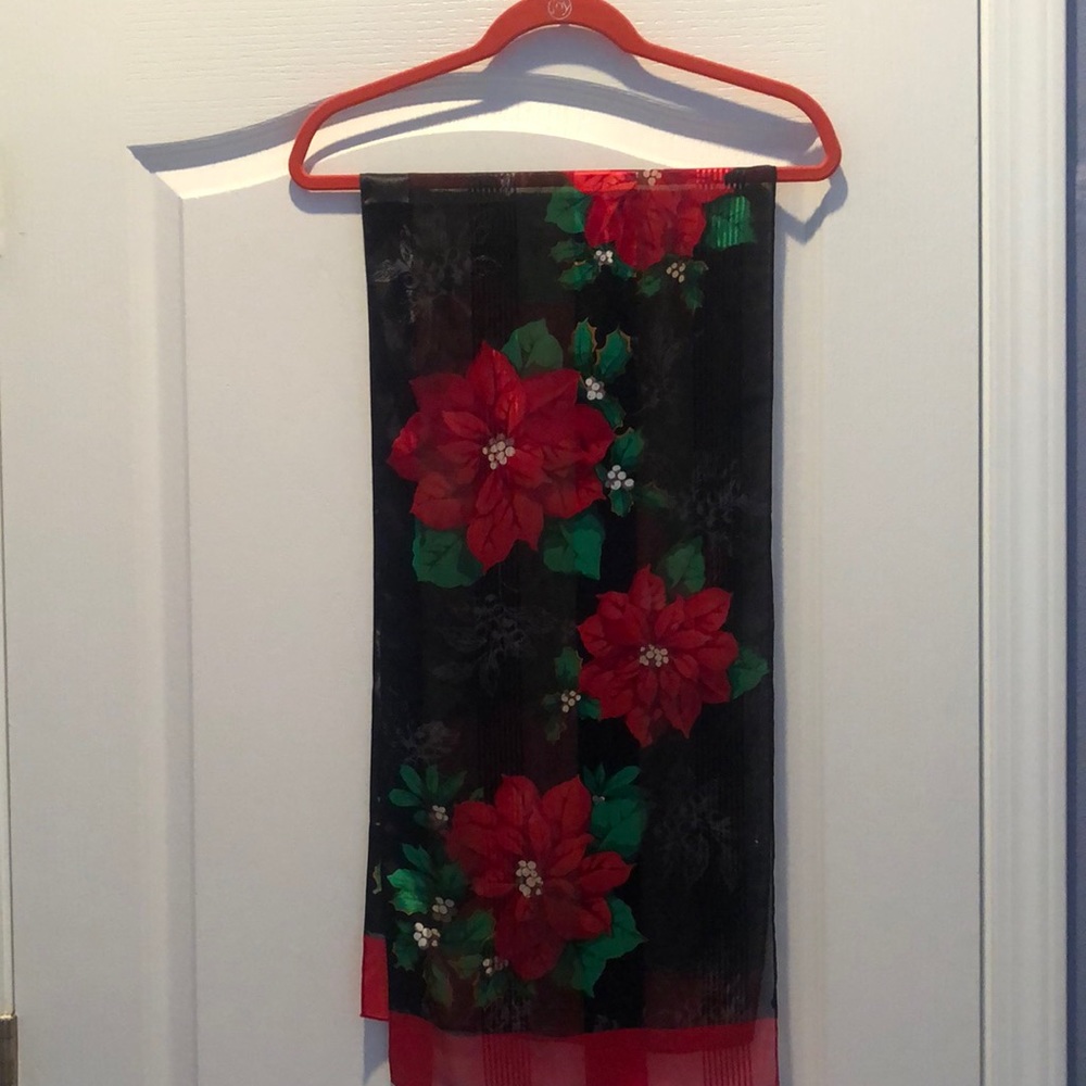Beautiful Christmas scarf with poinsettia print.